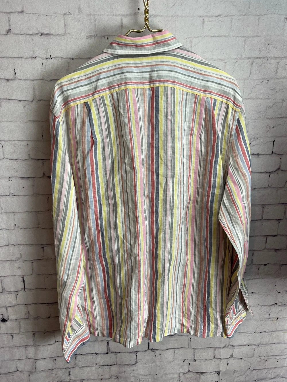 Faconnable size medium long sleeve buttondown shirt linen multicolor